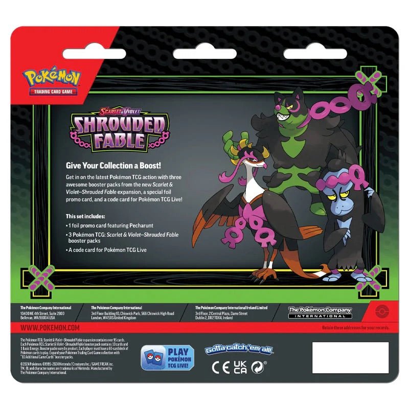 Pokemon - Scarlet & Violet - Shrouded Fable - 3 Pack Blister - Pecharunt - My Store